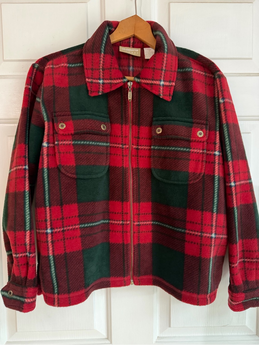 Liz Claiborne Red and Green Plaid Zip Jacket